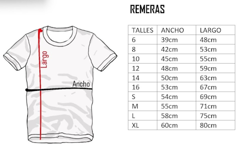 guiá de talles remeras